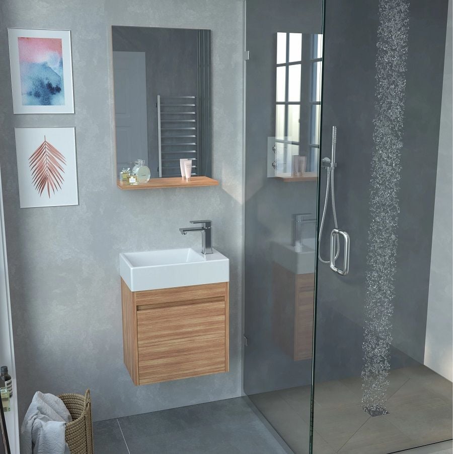 Orka Düden Kapaklı 45 cm Teak Banyo Dolabı