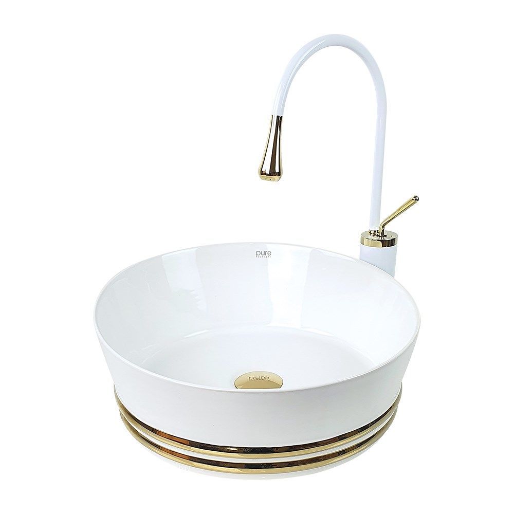 Pure TR-294 Çanak Lavabo, 46cm, Beyaz-Altın
