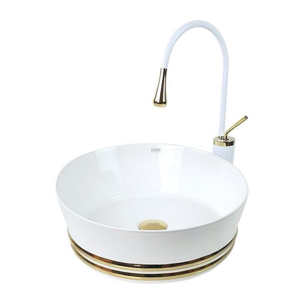 Pure TR-294 Çanak Lavabo, 46cm, Beyaz-Altın