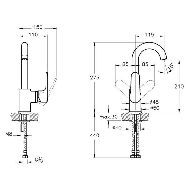Artema Root Round Döner Borulu Lavabo Bataryası, Bakır