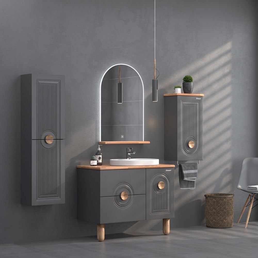 Shower Arte 80 cm Antrasit Banyo Dolabı