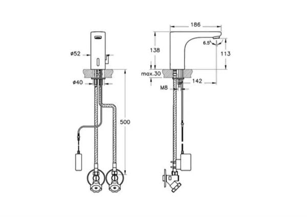 Vitra AquaSee Fotoselli Lavabo Bataryası Çift Su Girişli, Elektrikli
