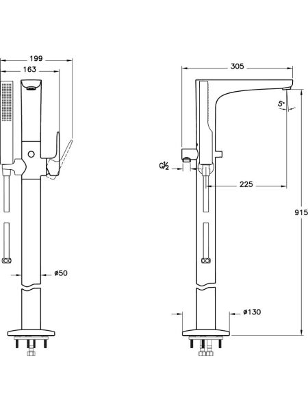 Artema Root Round Yerden Küvet Bataryası, El Duşlu, Mat Siyah