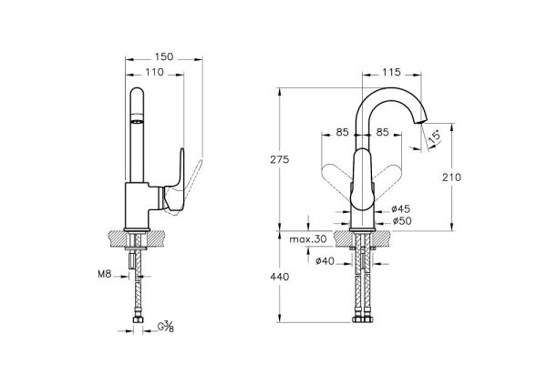 Artema Root Round Döner Borulu Lavabo Bataryası Mat siyah