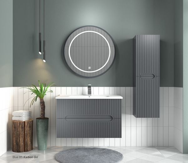 Shower Blue 100 cm Karbon Gri Banyo Dolabı