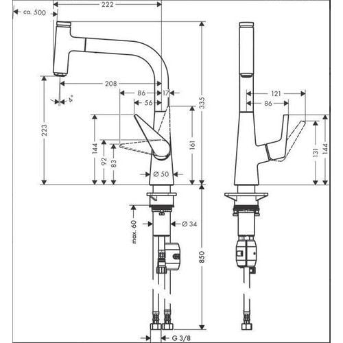 Hansgrohe Talis Select S Tek kollu eviye bataryası 220, spiralli gaga
