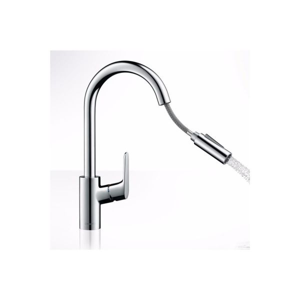 Hansgrohe Focus Tek kollu eviye bataryası 240, çekilebilir el duşu ile