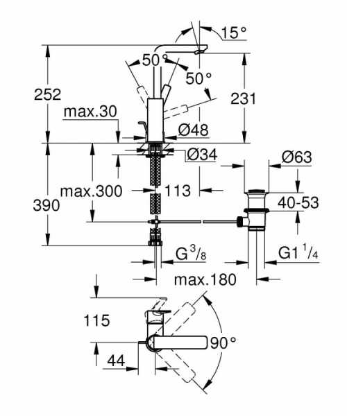 LİNEARE TEK KUMANDALI LAVABO BATARYASI 1/2″ L-BOYUT