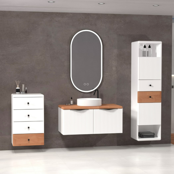 Aquanil Bellisimo 100 cm Beyaz Kayın Banyo Dolabı