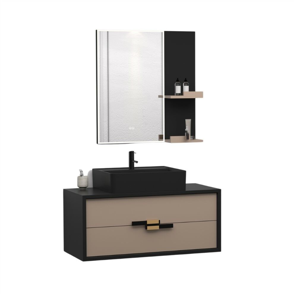 Aquanil Vetrina 100 cm Siyah Kapuçino Banyo Dolabı