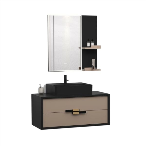 Aquanil Vetrina 100 cm Siyah Kapuçino Banyo Dolabı