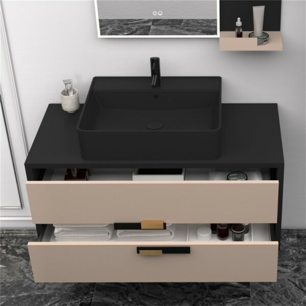 Aquanil Vetrina 100 cm Siyah Kapuçino Banyo Dolabı