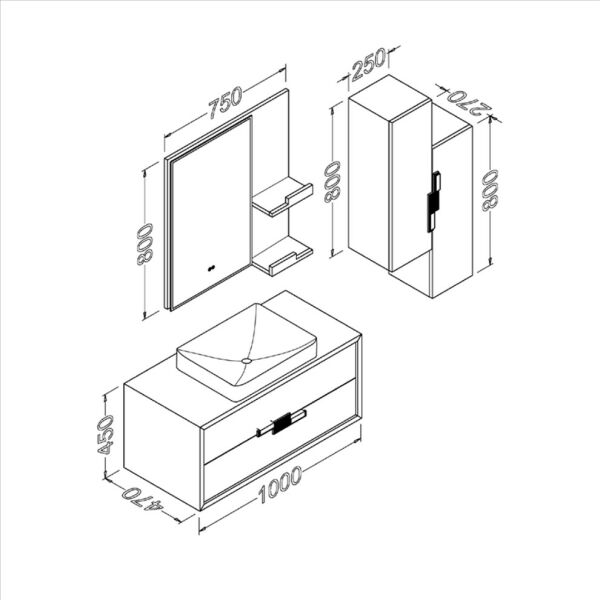 Aquanil Vetrina 100 cm Siyah Kapuçino Banyo Dolabı
