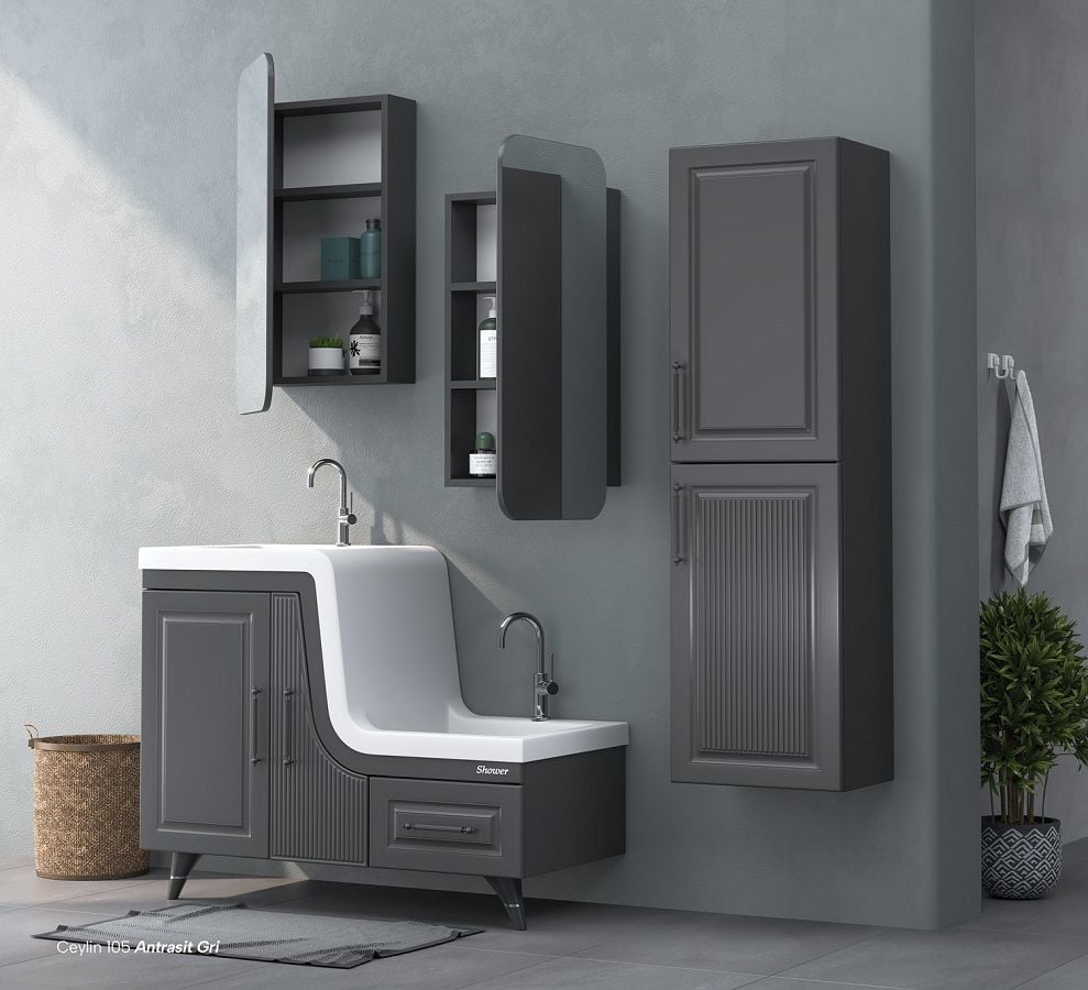 Shower Ceylin 100 cm Antrasit Gri Banyo Dolabı