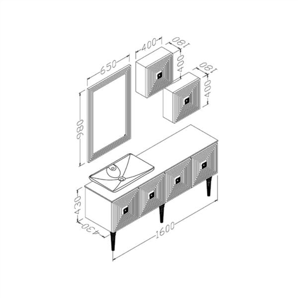 Aquanil Mostar 160 cm Siyah Banyo Dolabı