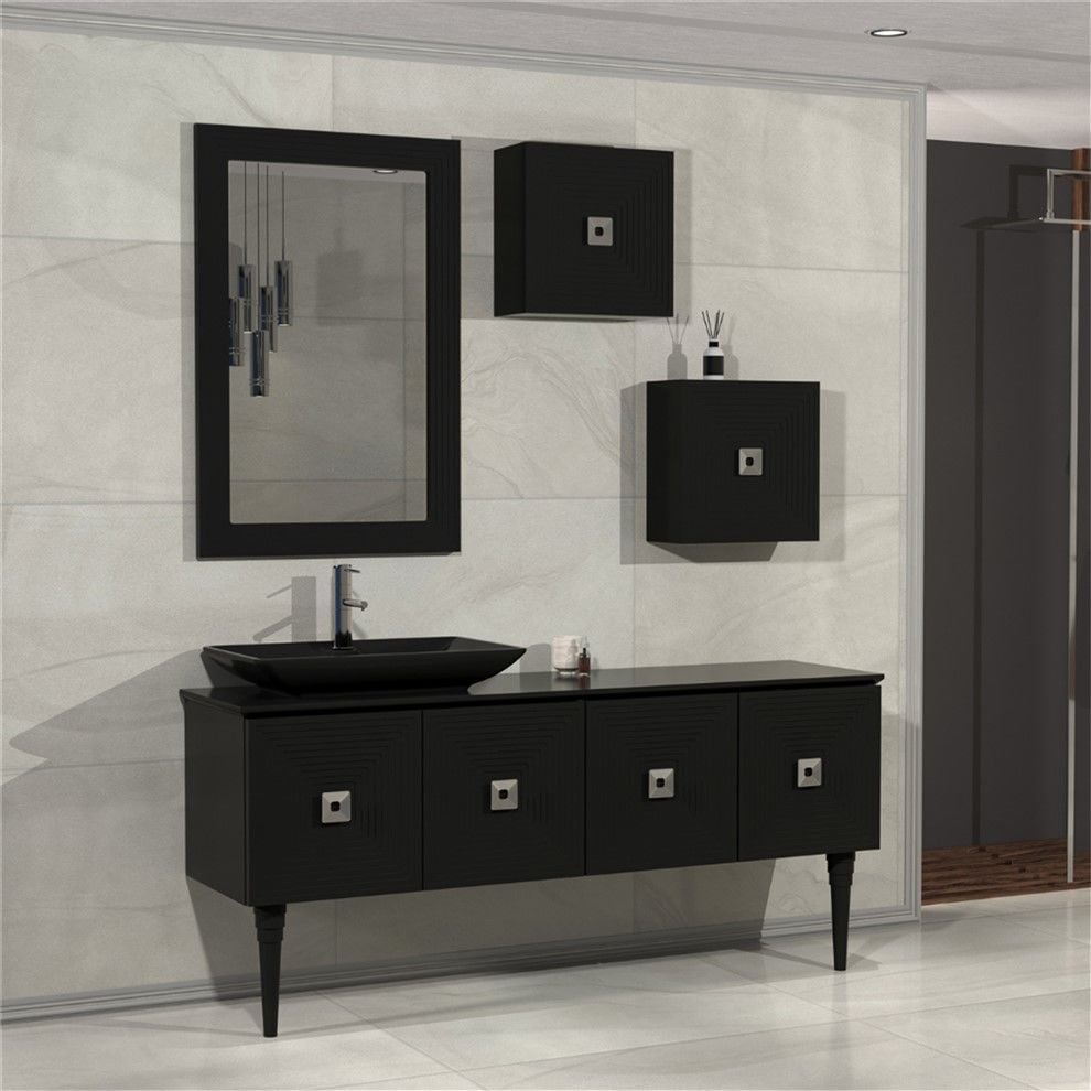 Aquanil Mostar 160 cm Siyah Banyo Dolabı