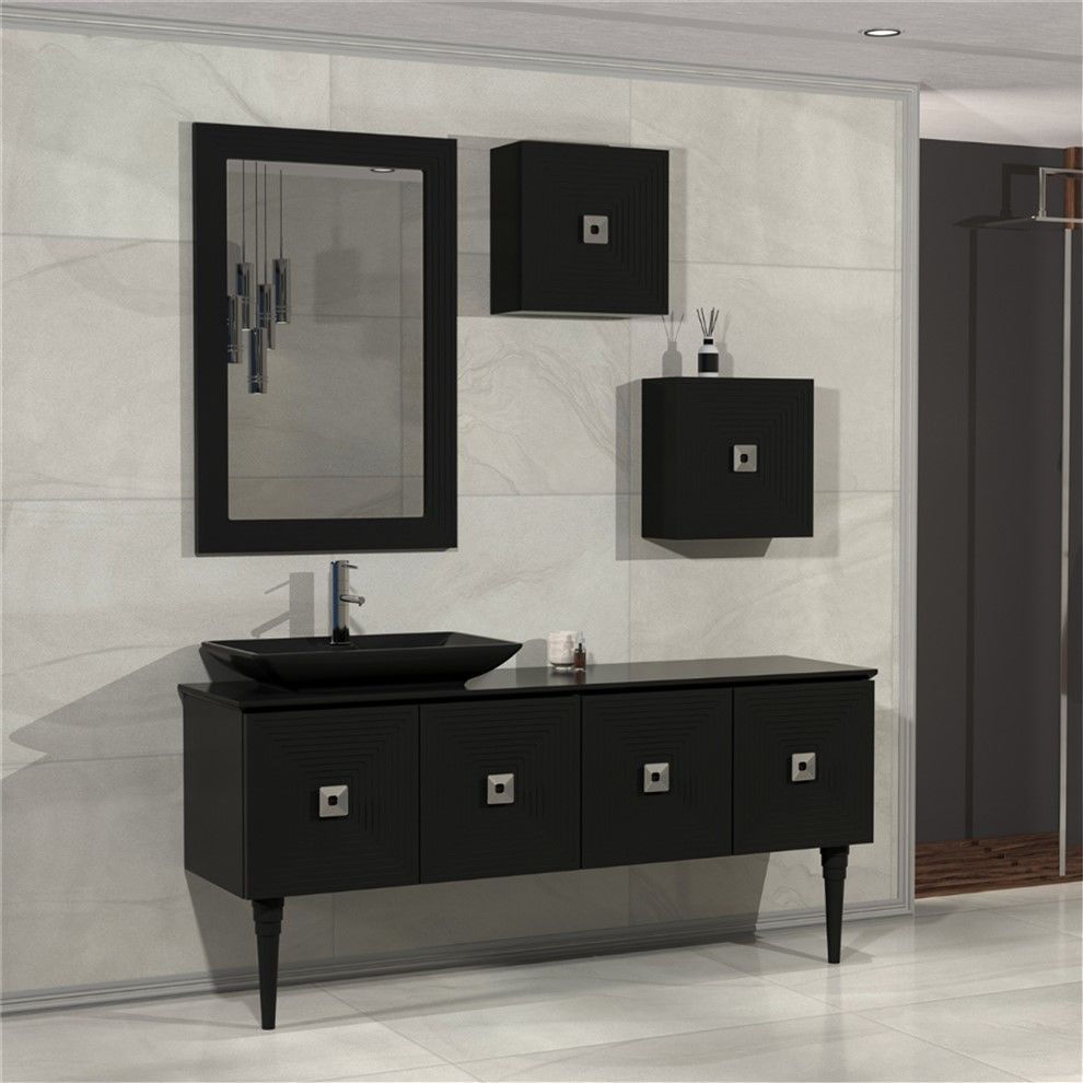 Aquanil Mostar 160 cm Siyah Banyo Dolabı