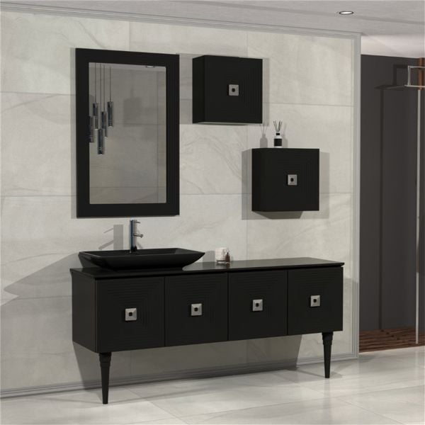 Aquanil Mostar 160 cm Siyah Banyo Dolabı
