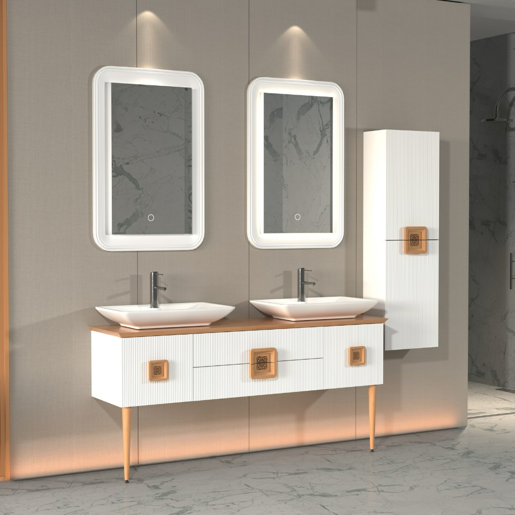 Aquanil Basel 160 cm Beyaz Kayın Banyo Dolabı