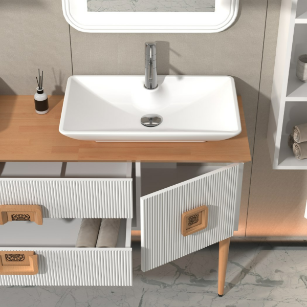 Aquanil Basel 160 cm Beyaz Kayın Banyo Dolabı