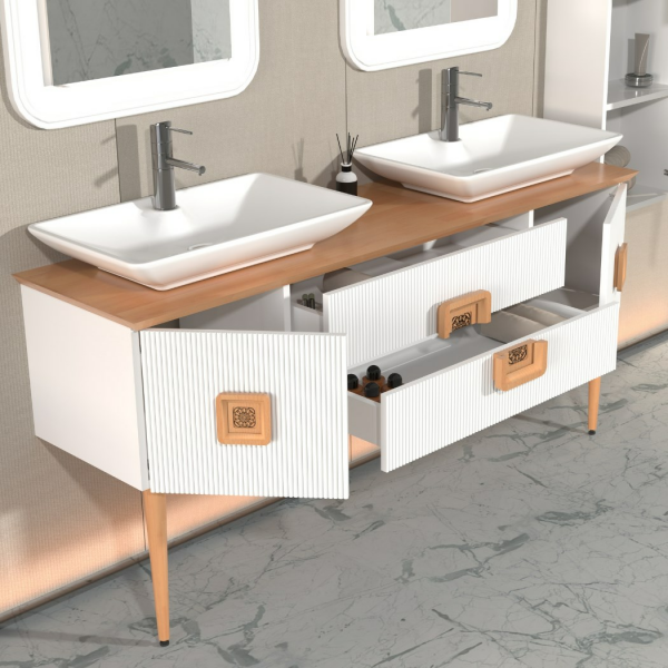 Aquanil Basel 160 cm Beyaz Kayın Banyo Dolabı