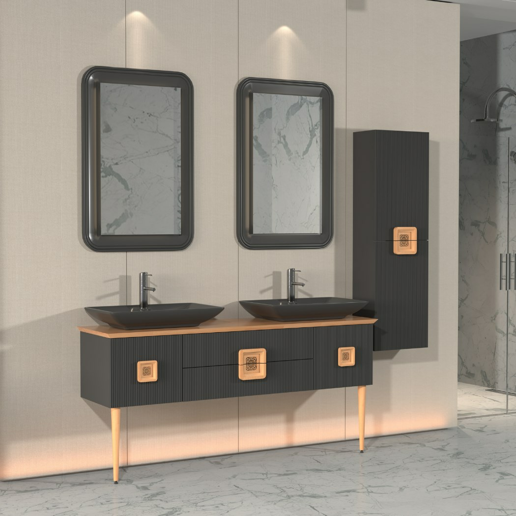 Aquanil Basel 160 cm Antrasit Kayın Banyo Dolabı