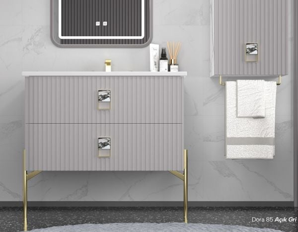 Shower Dora 85 cm Açık Gri Banyo Dolabı