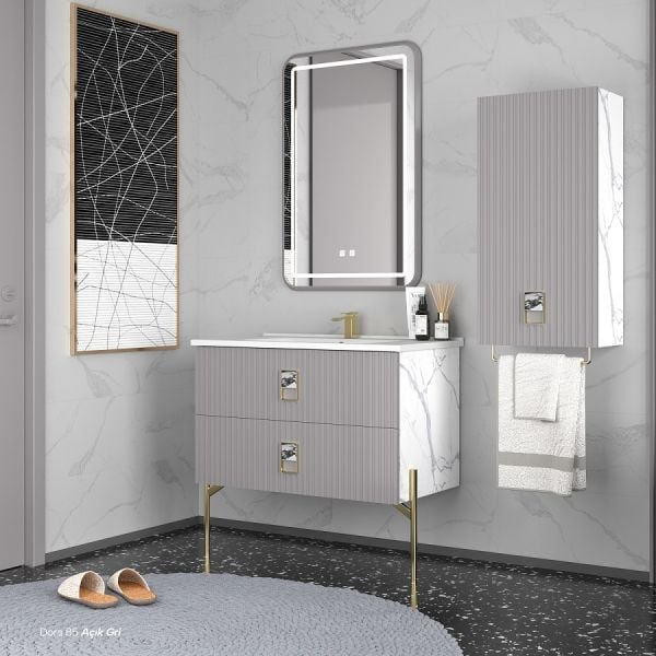 Shower Dora 85 cm Açık Gri Banyo Dolabı