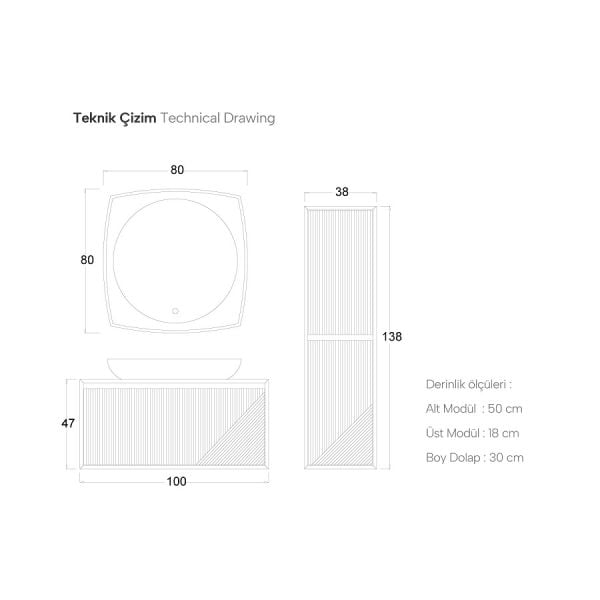 Shower Este 100 cm Mor Banyo Dolabı