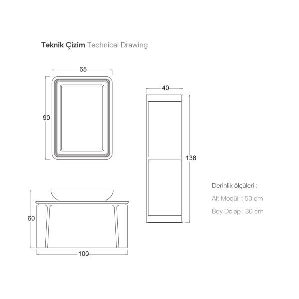 Shower Grande 100 cm Antrasit Gri Banyo Dolabı