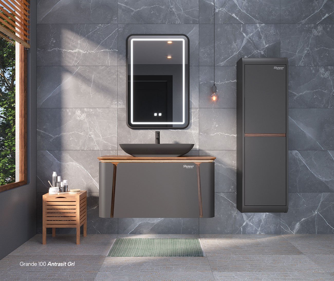 Shower Grande 100 cm Antrasit Gri Banyo Dolabı