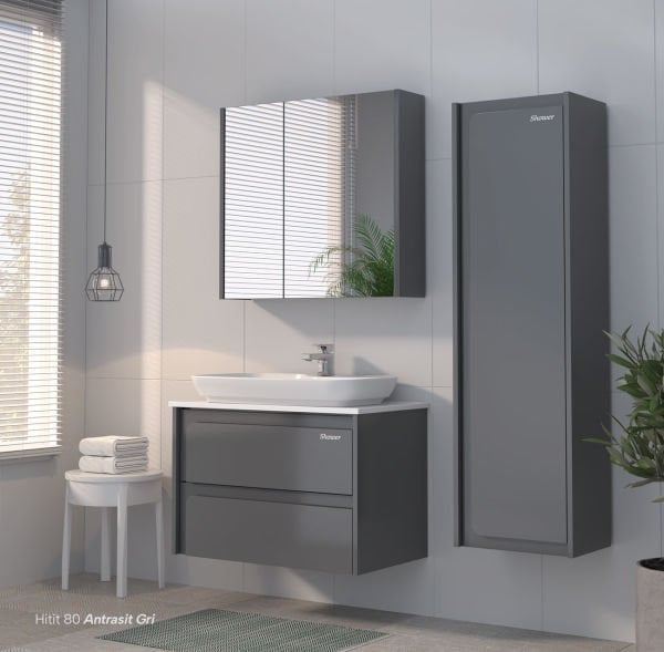 Shower Hitit 80 cm Antrasit Banyo Dolabı
