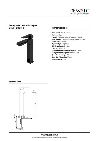 NEWARC Aqua Çanak Lavabo Bataryası Siyah