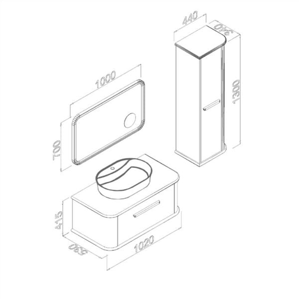 Aquanil Casse 100 cm Beyaz Kayın Banyo Dolabı