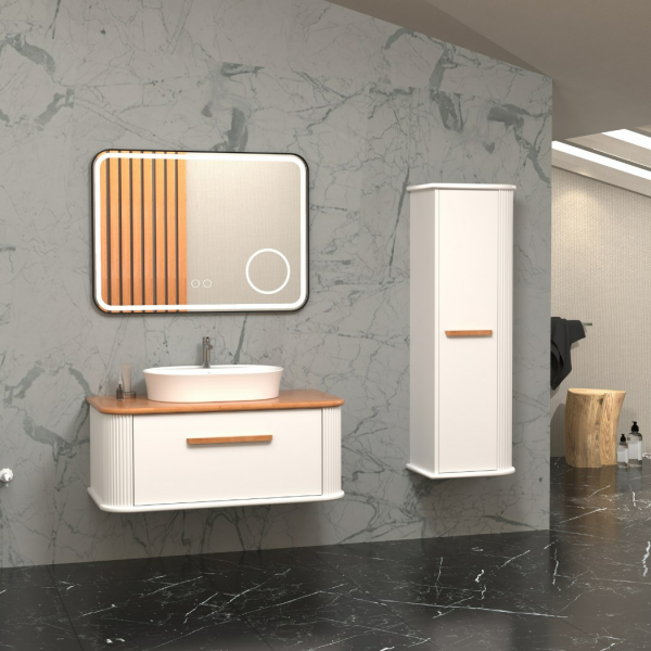 Aquanil Casse 100 cm Beyaz Kayın Banyo Dolabı