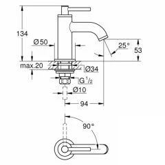 Grohe Atrio Tek Su Girişli Lavabo Bataryası 1/2 XS-Boyut