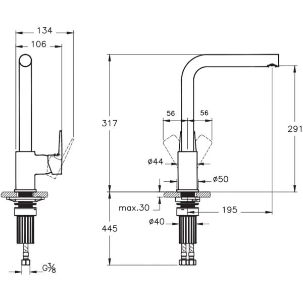 Artema Flow Square Eviye Bataryası, Mat Siyah