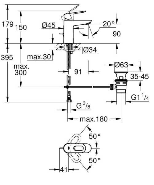 GROHE BAULOOP TEK KUMANDALI LAVABO BATARYASI S-BOYUT