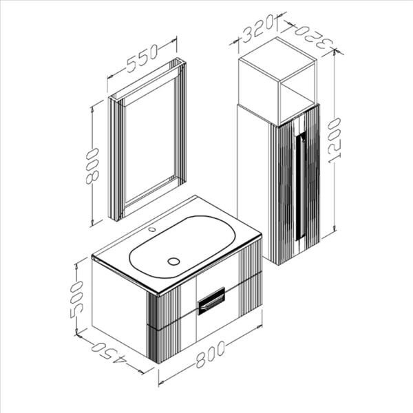 Aquanil Nueva 80 cm Turkuaz Banyo Dolabı