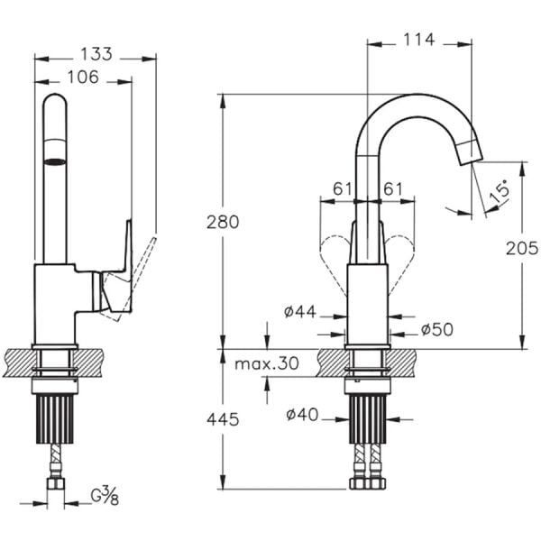 Artema Flow Square Lavabo Bataryası (Döner Borulu) Mat Siyah
