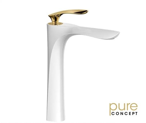Pure Concept Swan Gold White Set Üstü Lavabo Bataryası AKF-102