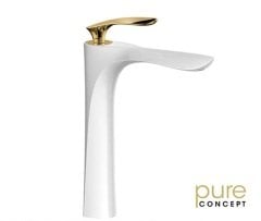 Pure Concept Swan Gold White Set Üstü Lavabo Bataryası AKF-102