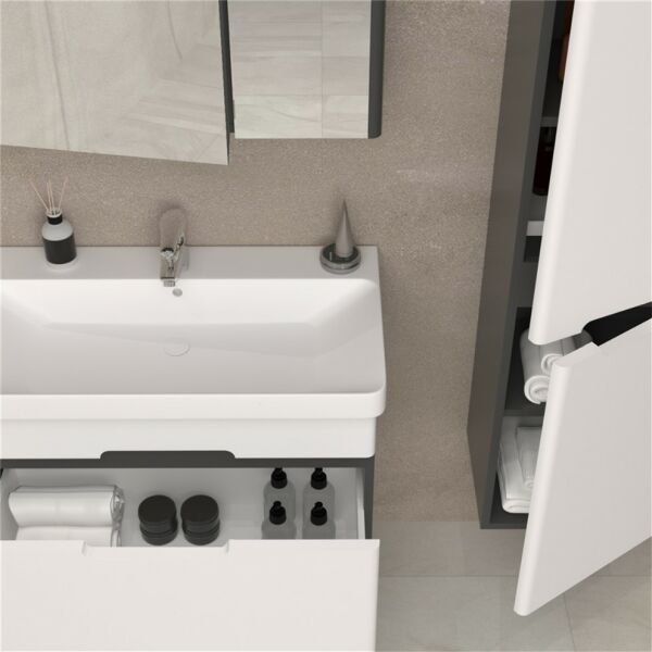Aquanil Olimpia 80 cm Antrasit-Beyaz Banyo Dolabı