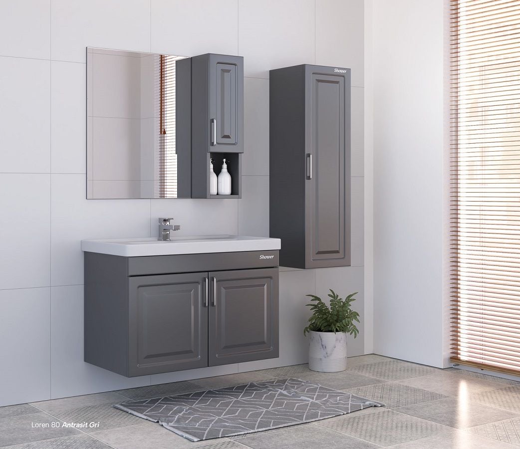 Shower Loren 60 cm Antrasit Banyo Dolabı