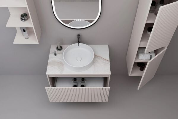 Aquanil Almonde 80 cm Krem Beyaz Lavabolu Banyo Dolabı