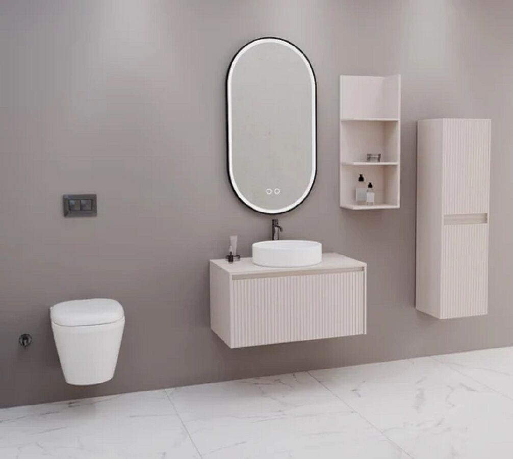 Aquanil Almonde 80 cm Krem Beyaz Lavabolu Banyo Dolabı