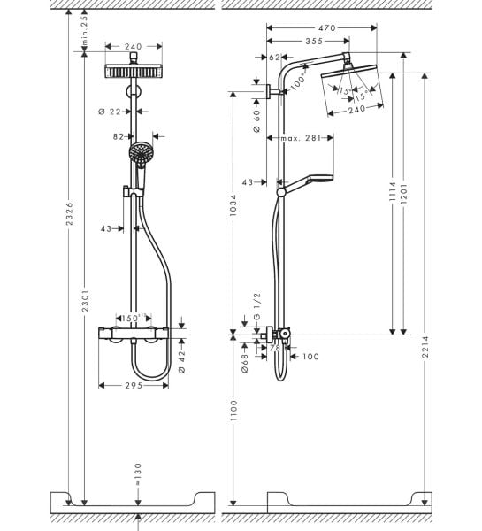 HANSGROHE Cromette E 240 Duş Seti Ecostat Duş Bataryası