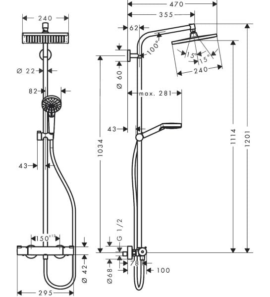 HANSGROHE Cromette E 240 Duş Seti Ecostat Duş Bataryası