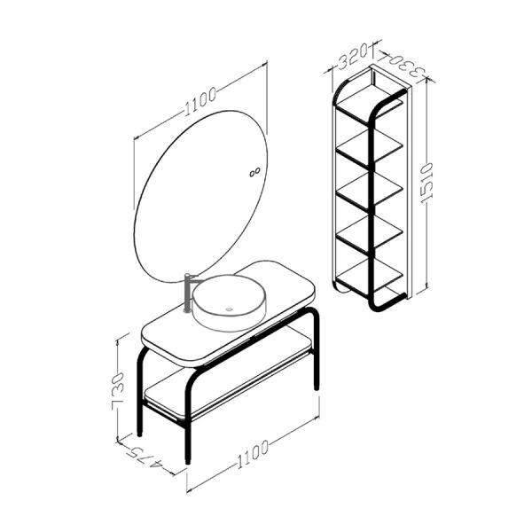 Aquanil Merlin 110 cm  Ceviz Banyo Dolabı