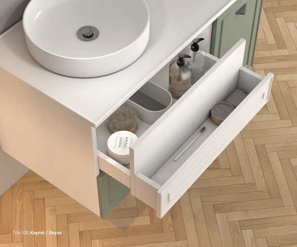 Shower Trio 100 cm Sahra-Beyaz Banyo Dolabı boy dolabı istiyorum